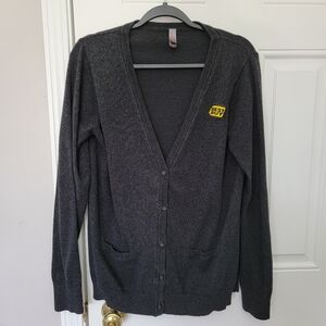 Best Buy District Made Women's Gray Embroidered Logo Cardigan Grandpa Sweater XL